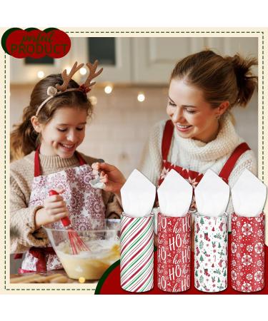 HUNKEN Christmas Round Car Tissue Holder - Festive Bulk Facial Tissues Holiday Decor for Cup Holders - Set of 4 Decorative Cylinders (Snowflakes Ho Ho Ho Candy Cane Stripes Holiday Icons) 4 Pcs - Buy Online on GoSupps.com