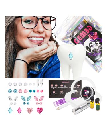 GENEG Upgrade Tooth Gem Kit with Light and Glue 32 Pieces Crystals Professional DIY Tooth Gem Kit Teeth Gems Kit