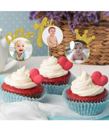 RoadSea 1st Birthday Cupcake Toppers with Photo Frame - Baby Shower Party Photo Cupcake Supplies - 1st Birthday Milestone - Boy Girl Birthday Party Dessert Decorations - 12 PCS Glitter - Buy Online on GoSupps.com