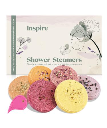 INSPIRE: Shower Steamers Aromatherapy - 6 Shower Bombs with Essential Oils  Relaxation Birthday Gifts  Graduation Gift  Stress Relief and Luxury Self Care Gifts for Mom  Shower Bath Bombs  Lavender