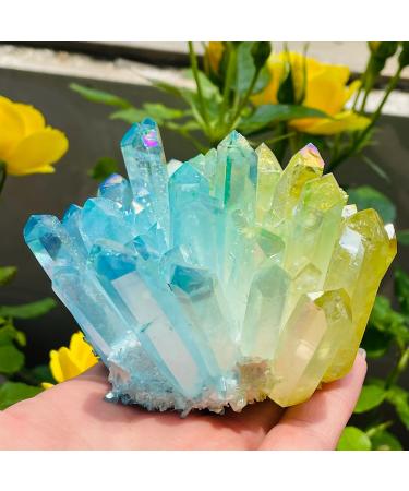 Natural Crystal Rough Natural Crystal Beautiful Two-Tone Quartz Crystal Cluster with Rainbow Light Natural for Home Decor As Gift Power Stone Crystal (Size : 300-350g)