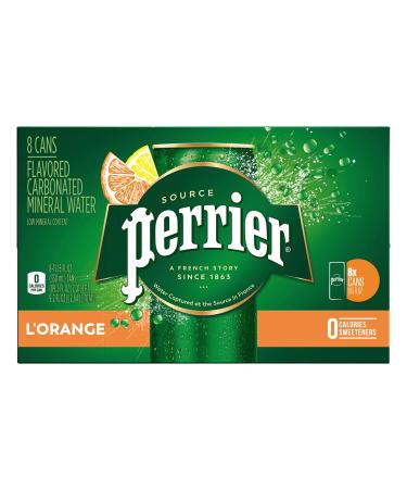 Perrier L'Orange Flavored Sparkling Water, 11.15 FL OZ Cans (24 Count)8 CANS(Pack of 3)