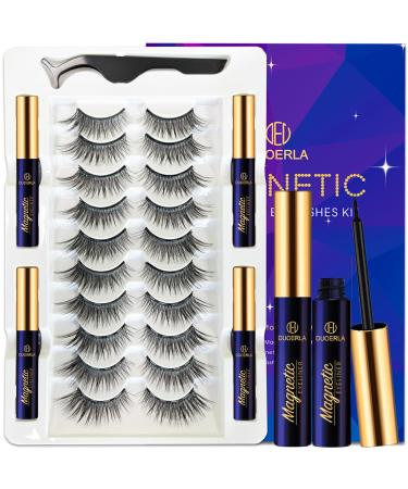 DUOERLA Magnetic Eyelashes Natural Look Wispy Cat Eye Magnetic Lashes with Eyeliner Kit Upgraded Long Lasting Reusable Easy to apply Black with Applicator Vegan & Cruelty Free 10 Pairs Wispy Cat-Eye Magnetic Lashes 10 Pairs