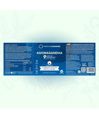  PREMIUM GUMMIES Ashwagandha KSM-66 Candy 3000mg - Natural Stress Reliever - Natural Cherry Flavour - With Vitamins B6 B12 and D3 - Sugar Free Vegan - Gluten Free - Non-GMO - 60 Sweets - 30 Days by Premium - Buy Online on GoSupps.com