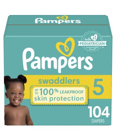 Diapers Size 5, 104 Count - Pampers Swaddlers Disposable Baby Diapers, Enormous Pack (Packaging May Vary) Size 5 (Pack of 104)