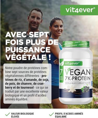 Vegan 7K Protein - 1kg - Vanilla Blackcurrant - Purely vegetable protein powder with proteins from rice almond soy peas h - Buy Online on GoSupps.com
