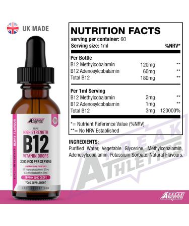 High Strength Vitamin B12 Liquid Drops 3000mcg - Vegan Friendly 60ml - Sublingual Dual Action for Fast Absorption - Buy Online on GoSupps.com