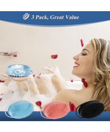 Ousiya Silicone Body Scrubber Loofah Exfoliating Brush - 3 Pack (Pink/Blue/Black) - Buy Online on GoSupps.com
