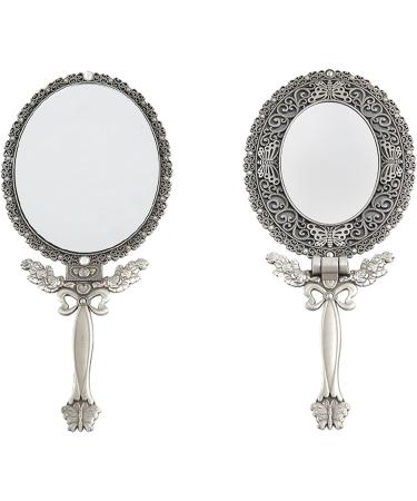 Double Sided Magnification Metal Makeup Mirror - Butterfly Design, Folding Handle Stand for Travel - Large Tin (Matt Gray) - Buy Online on GoSupps.com