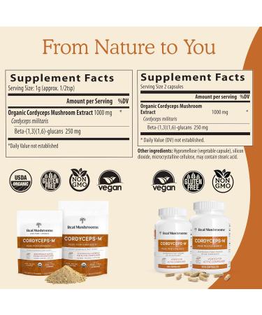 Real Mushrooms RealClarity (60ct) & Lions Mane (120ct) Capsules w/Cordyceps Powder Bundle - Mushroom Supplement for Mental Clarity Focus Cognition Energy & Vitality - Vegan Non-GMO - Buy Online on GoSupps.com