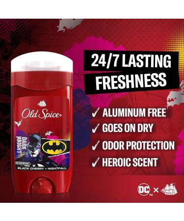 Old Spice Aluminum Free Deodorant for Men 24/7 Freshness & Lasting Scent Long Lasting Odor Protection Smell Like a Hero Batman Black Cherry and Nightfall Scent 3.0 oz - Buy Online on GoSupps.com