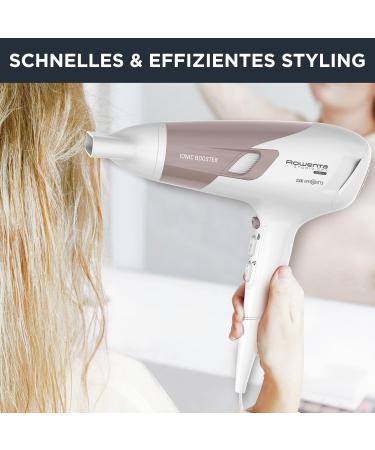 Rowenta CV5830 Studio Dry Hair Dryer - 2100W 3 Temp/2 Speed Levels Ions Cold Air Button Diffuser | White/Rose Gold - International Shipping Available - Buy Online on GoSupps.com