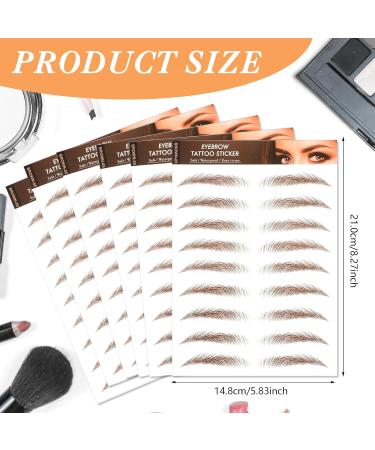 MWOOT 6 Sheets Hair-Like Eyebrow Tattoos Stickers 4D Natural Fake Eyebrow Transfers Stickers Waterproof Temporary Brow Grooming Shaping Eyebrow Stickers for Women and Girls(Brown-05) - Buy Online on GoSupps.com