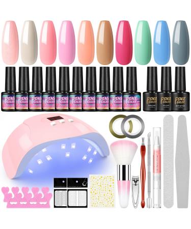 PEACECOLOR Gel Nail Polish Set with Lamp 36W Starter Kit 10PC Pink Green Blue Spring Gel Polish Colors Set with Matte Top Coat Nail Decorations Manicure Tools Gel Manicure Kit Beauty Gift XA-21