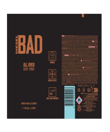 Diesel Bad Deodorizing Body Spray for Men Seductive Fresh Masculine and Sexy Scent Notes of Bergamot Tobacco and Caviar Accord - Buy Online on GoSupps.com