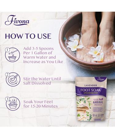 Fivona Lavender Foot Soak Blend - Calming Epsom Salt for Tired Feet Soothe Soreness & Rejuvenate Pedicure Spa at Home (14.1 oz - Buy Online on GoSupps.com
