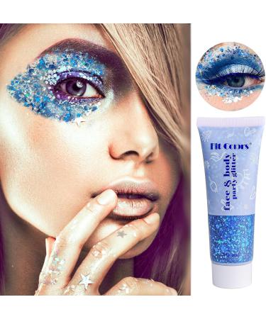 Buy 2 Pieces Mermaid Sequin Body Glitter Gel - Chunky Sparkling Makeup for Festivals & Birthdays | Includes Brushes - Blue - Buy Online on GoSupps.com