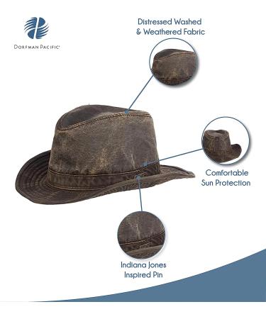 Dorfman Pacific Men's Indiana Jones Weathered Cotton Hat - Large Dark Brown - Buy Online on GoSupps.com