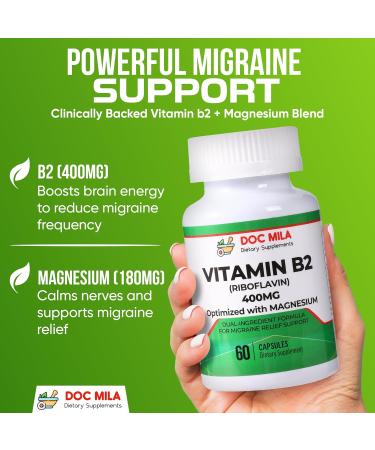 Vitamin B2 Riboflavin 400mg Capsules Migraine Relief Supplement for Kids & Adults Headache Support Vegan Vitamin Tablets 60 Pills (200mg per Capsule) - Buy Online on GoSupps.com