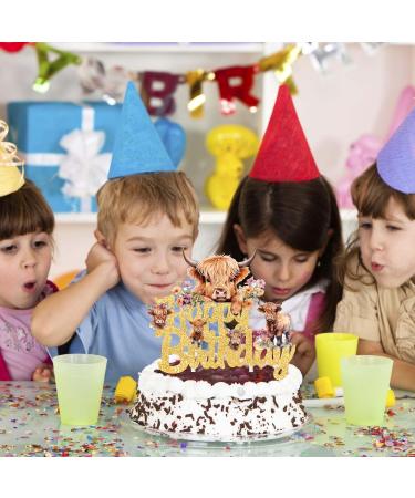 Highland Cow Birthday Cake Topper Gold Glitter Highland Cow Birthday Party Decorations Brown Cow Cake Topper Highland Cow Birthday Cake Decorations for Western Highland Cow Baby Shower Supplies - Buy Online on GoSupps.com