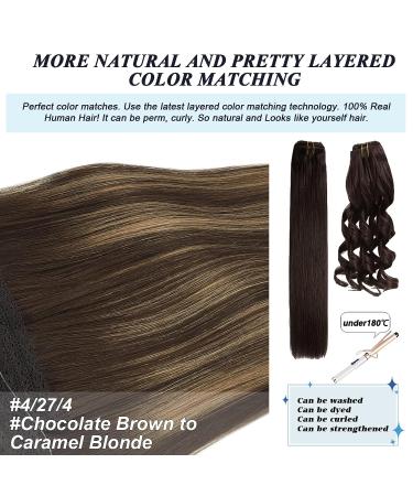 GOO GOO Balayage Chocolate Brown to Caramel Blonde Human Hair Extensions - 16 Inch Invisible Wire Hairpiece - Buy Online on GoSupps.com