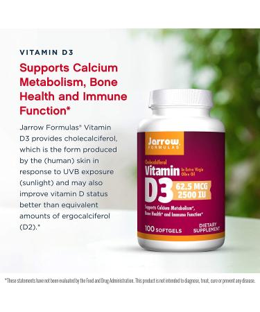 Jarrow Formulas Vitamin D3 2500 IU - 100 Softgels | Boost Immunity & Bone Health - Buy Online on GoSupps.com