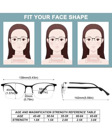 5 Pack Half Frame Reading Glasses for Men & Women - Lightweight Blue Light Blocking Readers - 2.0 Diopters - Black Grey Red Brown Purple - Buy Online on GoSupps.com