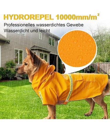 Waterproof Hundring Coat for Dogs - Adjustable Lightweight Mackintosh with Hood & Reflective Stripes | Small Medium & Large | Perfect for Outdoor Walks - Orange - Buy Online on GoSupps.com