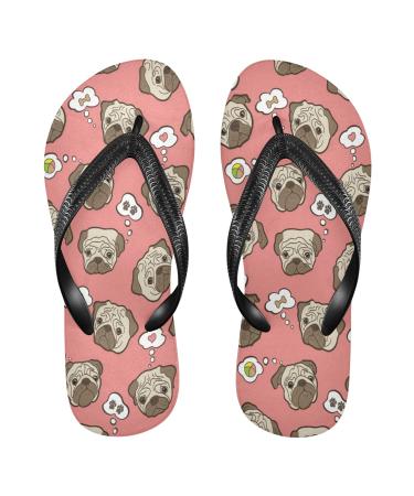 Mnsruu Pug Print Flip Flops Home Hotel Spa Bedroom Travel XXL for Men Women