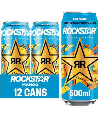 Rockstar Juiced Energy Drink with real fruit juice - Mango - Non-Alcoholic - 160 mg Caffeine - Caffeinated Drink with Taurine Guarana Ginseng & B-Vitamins - 12 x 500ml cans El Mango