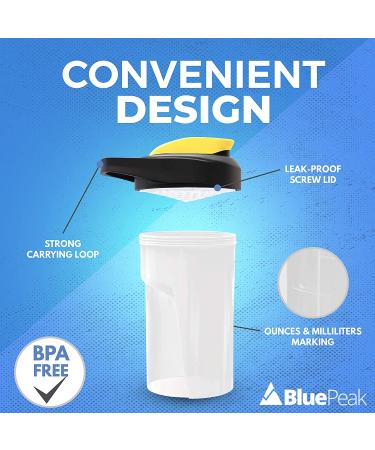 BluePeak 20oz Protein Shaker Bottle with Dual Mixing Technology - BPA Free, Strong Loop Top - 2 Pack Black & Yellow - Buy Online on GoSupps.com