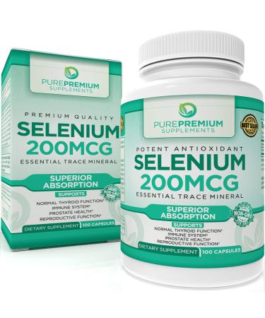 PurePremium Selenium Supplement (Selenomethionine) 100 Once Daily Selenium 200mcg Caps. Supports Immune System Prostate and Reproductive Function - Essential Trace Mineral - Selenium 200 mcg