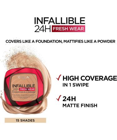 L'Or al Paris Infallible 24H Fresh Wear Foundation in a Powder Full-coverage Longwear Weightless Smooth Finish Water-proof and Transfer-proof 20 Ivory 20 Ivory 9 g (Pack of 1) - Buy Online on GoSupps.com