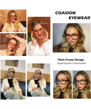 COASION Thick Frame Blue Light Glasses - Non-Prescription Computer Eyewear for Women & Men - Tortoise Square Style 52mm - Buy Online on GoSupps.com