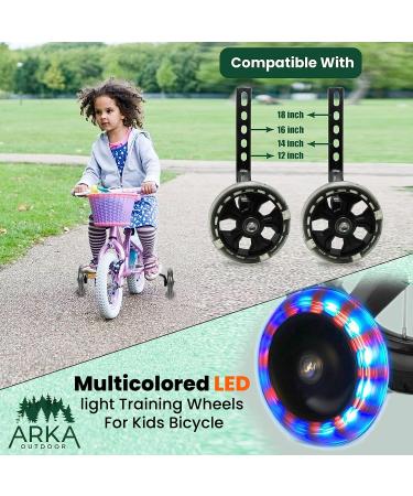 Multicolored LED Training Wheels for 12-18 Inch Kids Bikes - Easy Installation, Compatible with Boys/Girls Single Speed Bicycles - Black - Buy Online on GoSupps.com