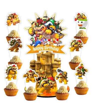 25 Pcs Bowser Cake Decorations with 24pcs Cupcake Toppers 1pcs Cake Topper for Mario Birthday Party Supplies