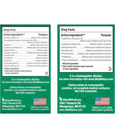 MediNatura BHI Cold, Flu, and Sinus Relief Bundle BHI Cold +Flu Multi-Symptom Relief Tablets (100) + BHI Sinus Natural Congestion Relief Tablets (100) - Buy Online on GoSupps.com