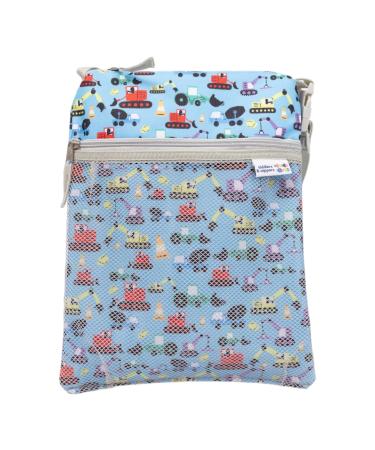 tiddlers & nippers Kids Swimming Bag | Wet & Dry Bag | External Pocket for Dry Items | Swim Bag with Leak Proof Waterproof Zipped Section | Ideal Toilet/Nappy Training Bag (Diggers & Lorries)