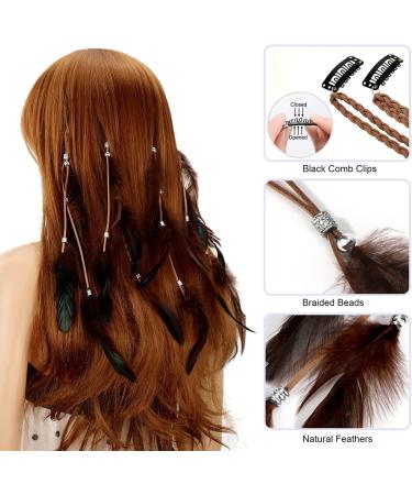 MWOOT 4Pcs Feather Hair Clips Boho Extensions - Handmade Festival Hair Accessories for Women - Buy Online on GoSupps.com
