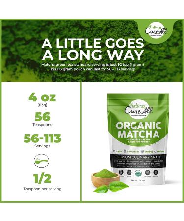 Organic Matcha Green Tea Powder - First Harvest Japanese Culinary Grade Matcha for Baking, Lattes, Smoothies - USDA Certified - 4oz (Pack of 1) by Natures Cure-All - Buy Online on GoSupps.com