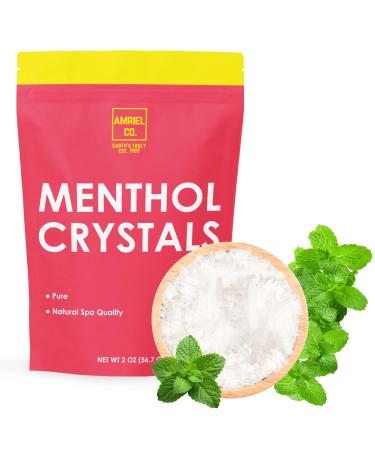 Menthol Crystals (2oz) | 100% Pure USP Food Grade| Aromatherapy for Spa and Steamer| Used in Humidifier and Room Freshener| Great for DIY cosmetics products including lip balm lotion hair products and more| Amriel Co.
