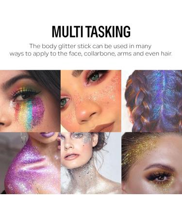 KYDA Body Glitter Stick Chunky Glitter Gel for Face Body Hair Sparkling Holographic Mermaid Sequins Paint Waterproof Multiuse Makeup Glitter Gel Purple - Buy Online on GoSupps.com