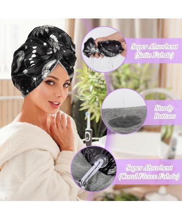 Beinou Microfiber Hair Towel 2 Pack - Satin Hair Turban Wrap for Women - Absorbent Hair Plopping Towel for Curly Thick Long Hair - Black - Buy Online on GoSupps.com