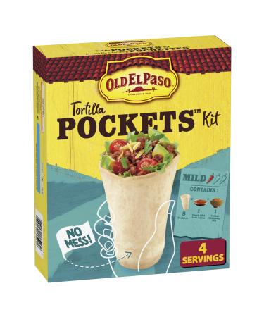 Old El Paso Tortilla Pockets Dinner Kit Box Includes 8 Tortilla Pockets 1 Pouch Mild Taco Sauce and 1 Packet Seasoning Mix Just Add Meat and Toppings 351 Grams Package