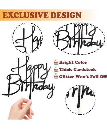 Black Glitter Happy Birthday Cake Topper - Perfect Party Decoration for Anniversary/Birthday - Buy Online on GoSupps.com