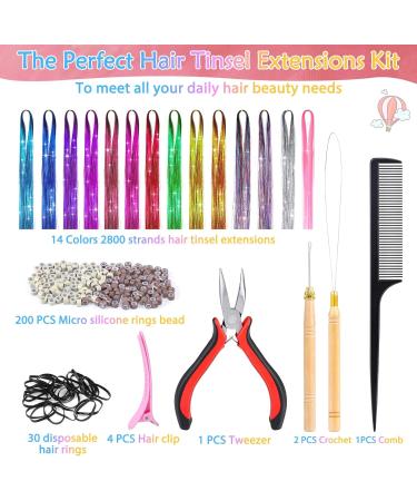 14 Colors 3000 Strands Hair Tinsel Extensions - Holographic Glitter Fairy Strands Kit for Women & Girls - Party & Cosplay - Buy Online on GoSupps.com