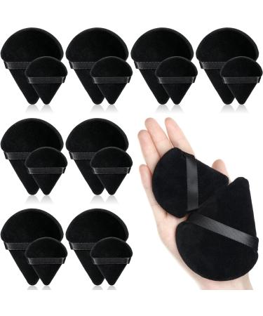 16 Pcs 2 Size Powder Puff Soft Triangle Makeup Puff Cosmetic Foundation Shape Velour Body Face Powder Puff with Strap Makeup Sponges Puff for Contouring Loose Powder Eye Corner (Black)