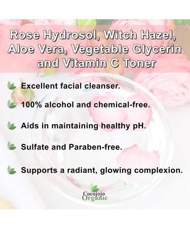 Rose Water Hydrosol with Glycerin, Aloe Vera, Vitamin C & Witch Hazel - 100% Natural Vegan Toner for Face, Hair & Body - 32 oz Bulk Size - Hydrating & Cleansing Formula - Buy Online on GoSupps.com