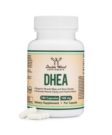 DHEA 100mg | 180 Capsules | Max Strength 6 Month Supply | Third Party Tested | Hormone Balance & Healthy Aging by Double Wood