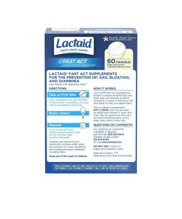 LACTAID Fast Act Chewables Vanilla Twist 60 ea - Pack of 3 | Digestive Support for Lactose Intolerance - Buy Online on GoSupps.com